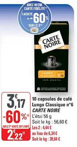 10 capsules de café Lungo Classique n°6 CARTE NOIRE