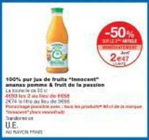 100% pur jus de fruits "Innocent" ananas pomme & fruit de la passion