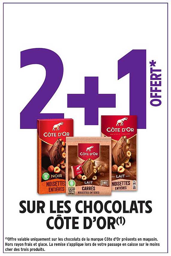 2+1 OFFERT* SUR LES CHOCOLATS CÔTE D'OR