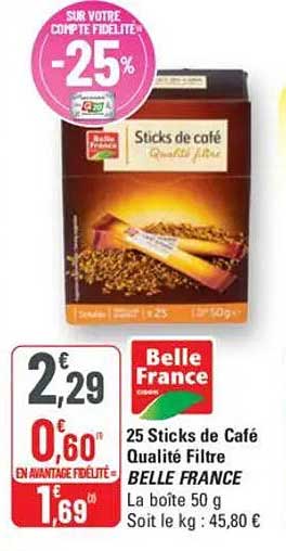 25 Sticks de Café Qualité Filtre BELLE FRANCE