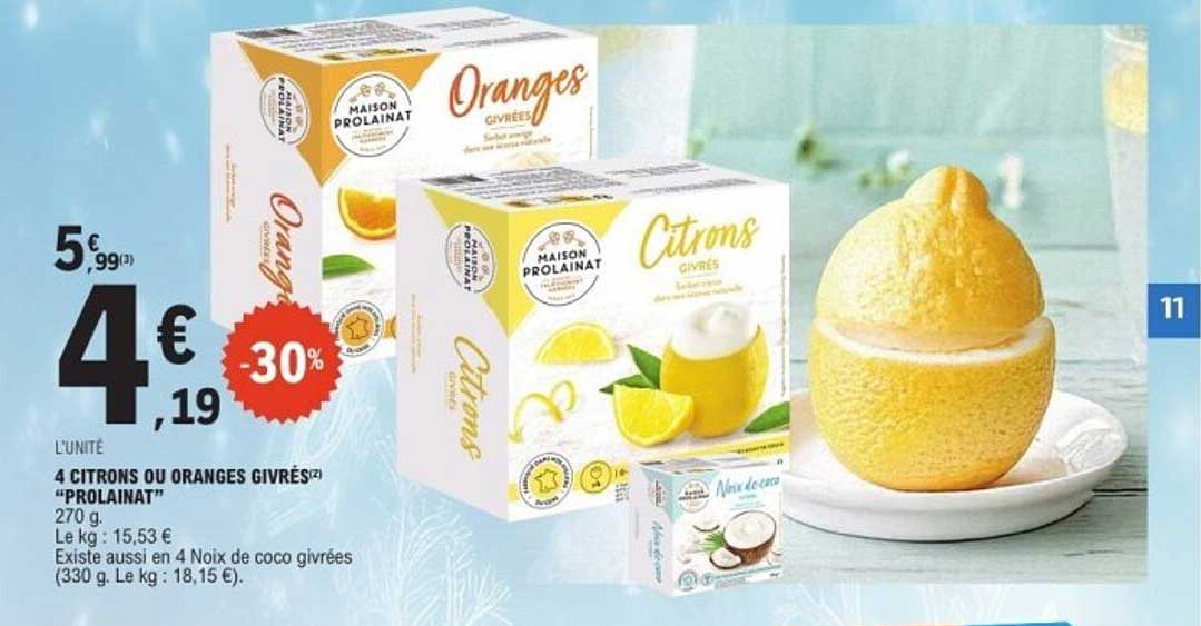 4 Citrons ou Oranges Givrés "ProLINAT"