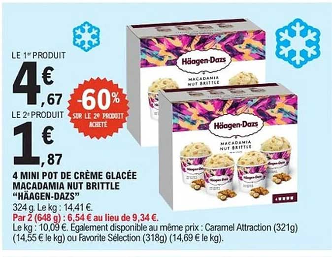 4 mini pot de crème glacée macadamia nut brittle "Häagen-Dazs"