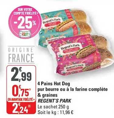 4 Pains Hot Dog pur beurre ou à la farine complète & graines
