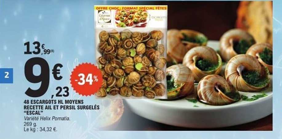 48 ESCARGOTS HL MOYENS RECETTE AIL ET PERSIL SURGELÉS “ESCAL”