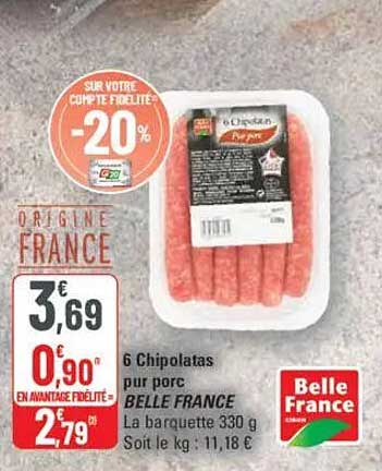 6 Chipolatas pur porc BELLE FRANCE