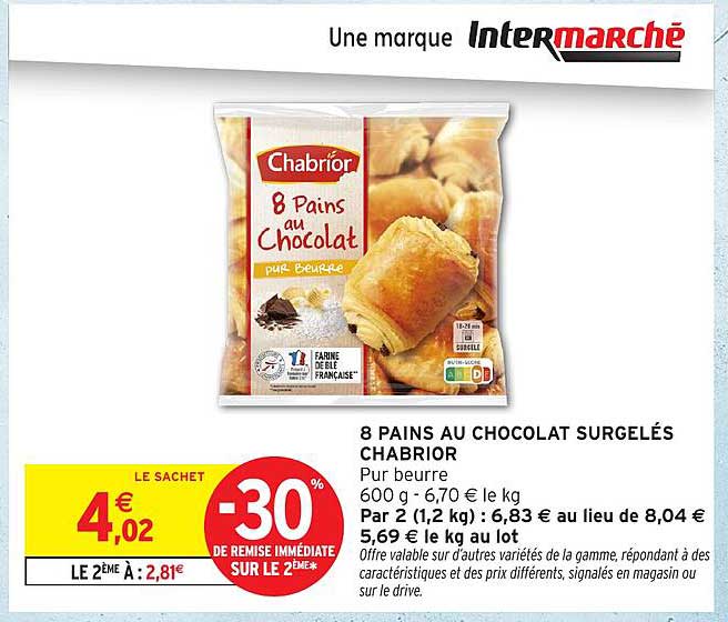 8 PAINS AU CHOCOLAT SURGELÉS CHABRIOR