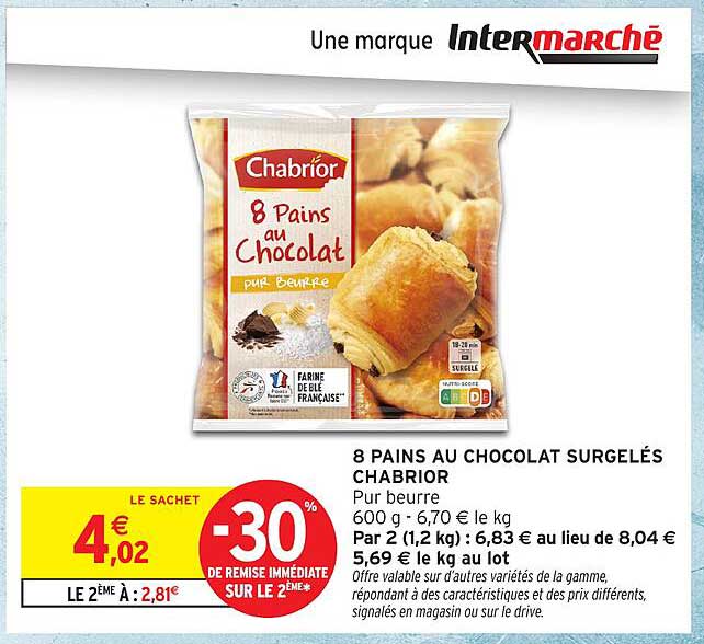 8 PAINS AU CHOCOLAT SURGELÉS CHABRIOR