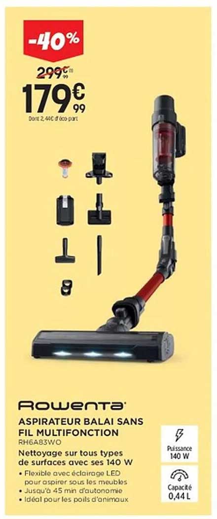 ASPIRATEUR BALAI SANS FIL MULTIFONCTION RH6A83WO
