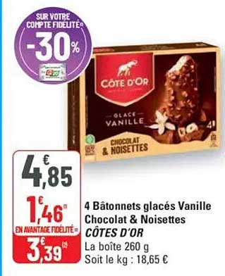 Bâtonnets glacés Vanille Chocolat & Noisettes CÔTE D'OR