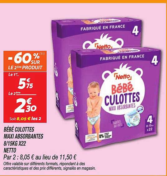 BÉBÉ CULOTTES MAXI ABSORBANTES 8/15KG X22