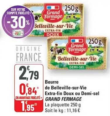 Beurre de Belleville-sur-Vie Extra-fin Doux ou Demi-sel