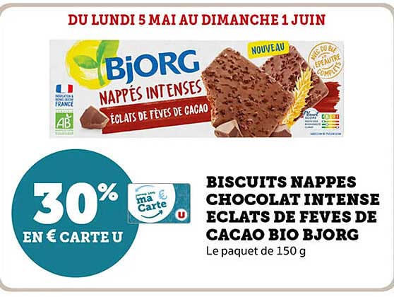 BISCUITS NAPPES CHOCOLAT INTENSE ÉCLATS DE FÈVES DE CACAO BIO BJORG