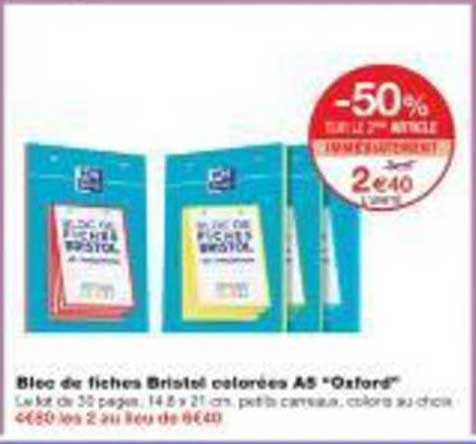 Bloc de fiches Bristol colorées A5 "Oxford"