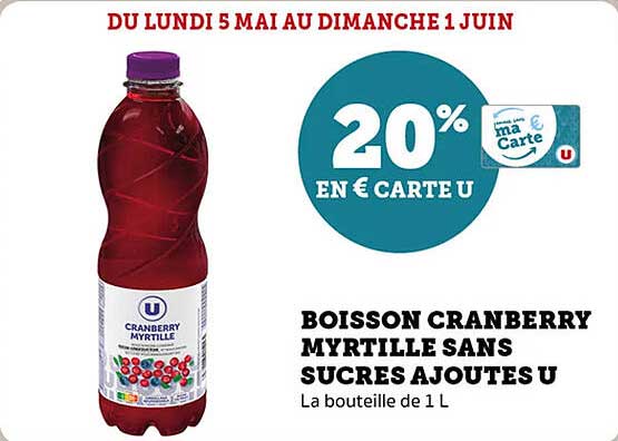 BOISSON CRANBERRY MYRTILLE SANS SUCRES AJOUTES U
