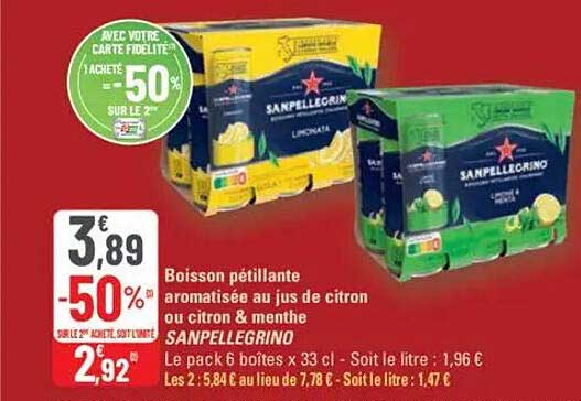 Boisson pétillante aromatisée au jus de citron ou citron & menthe SANPELLEGRINO