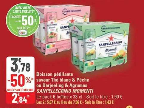 Boisson pétillante saveur Thé blanc & Pêche ou Darjeeling & Agrumes SANPELLEGRINO MOMENTI
