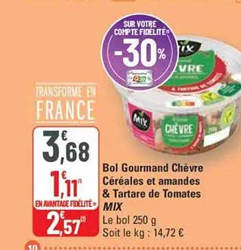 Bol Gourmand Chèvre Céréales et amandes & Tartare de Tomates MIX