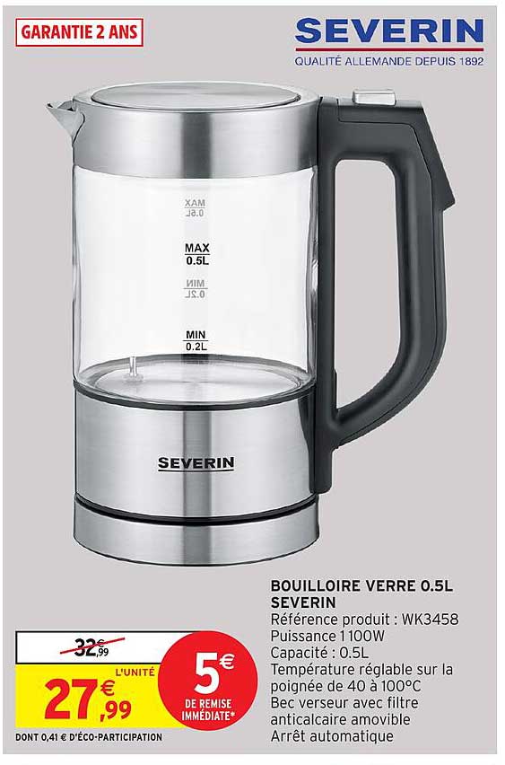 BOUILLOIRE VERRE 0.5L SEVERIN