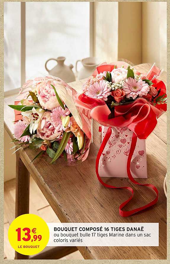 BOUQUET COMPOSÉ 16 TIGES DANAÉ ou bouquet bulle 17 tiges Marine dans un sac coloris variés