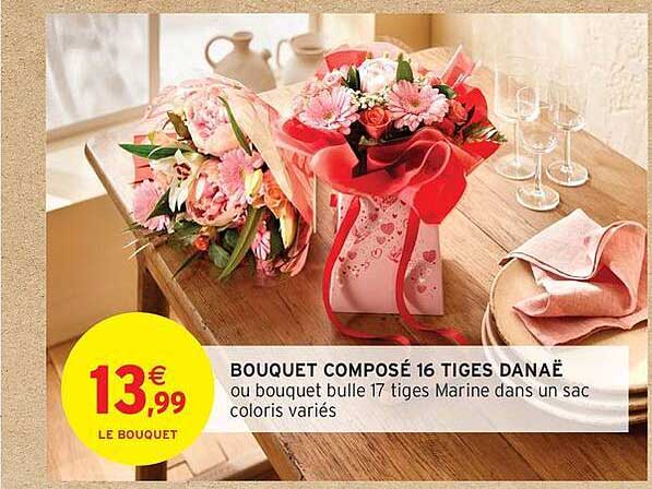 BOUQUET COMPOSÉ 16 TIGES DANAË ou bouquet bulle 17 tiges Marine dans un sac coloris variés