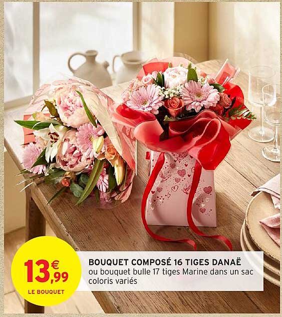 BOUQUET COMPOSÉ 16 TIGES DANAË ou bouquet bulle 17 tiges Marine dans un sac coloris variés