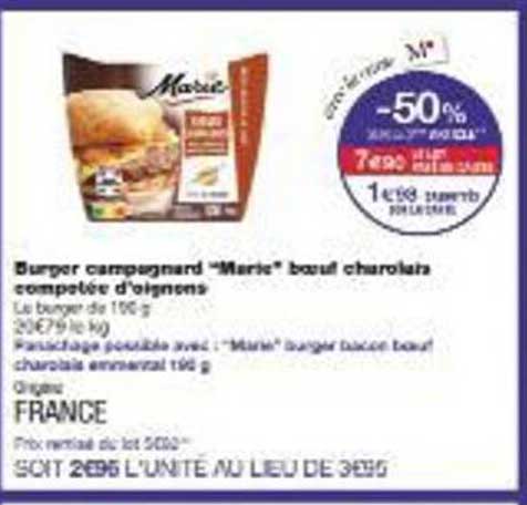Burger campagnard "Marie" bœuf charolaise compotée d'oignons