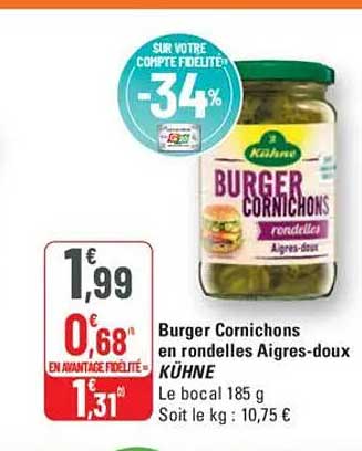 Burger Cornichons en rondelles Aigres-doux KÜHNE