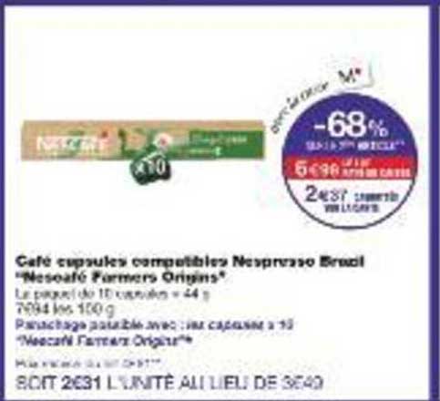 Café capsules compatibles Nespresso Brésil "Nescafé Farmers Origins"