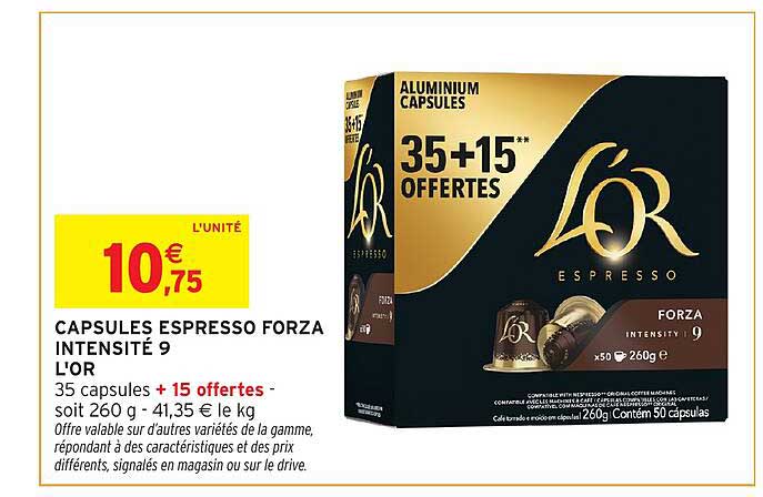CAPSULES ESPRESSO FORZA INTENSITÉ 9 L'OR