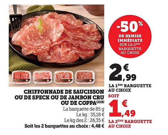 CHIFFONNADE DE SAUCISSON OU DE SPECK OU DE JAMBON CRU OU DE COPPA
