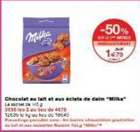 Chocolat au lait et aux éclats de daim 'Milka'