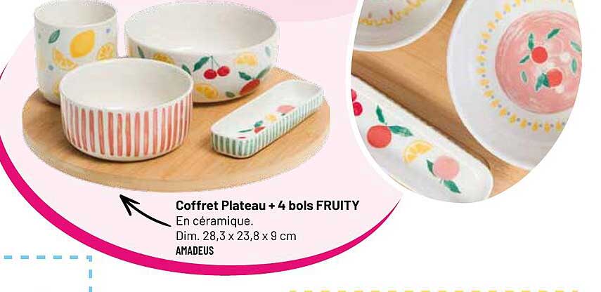 Coffret Plateau + 4 bols FRUITY