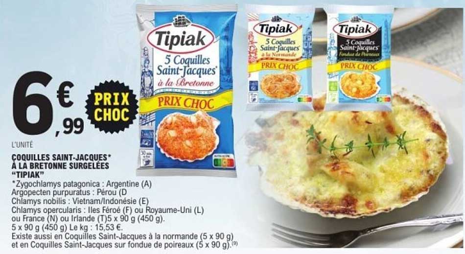 COQUILLES SAINT-JACQUES* À LA BRETONNE SURGELÉES "TIPIAK"