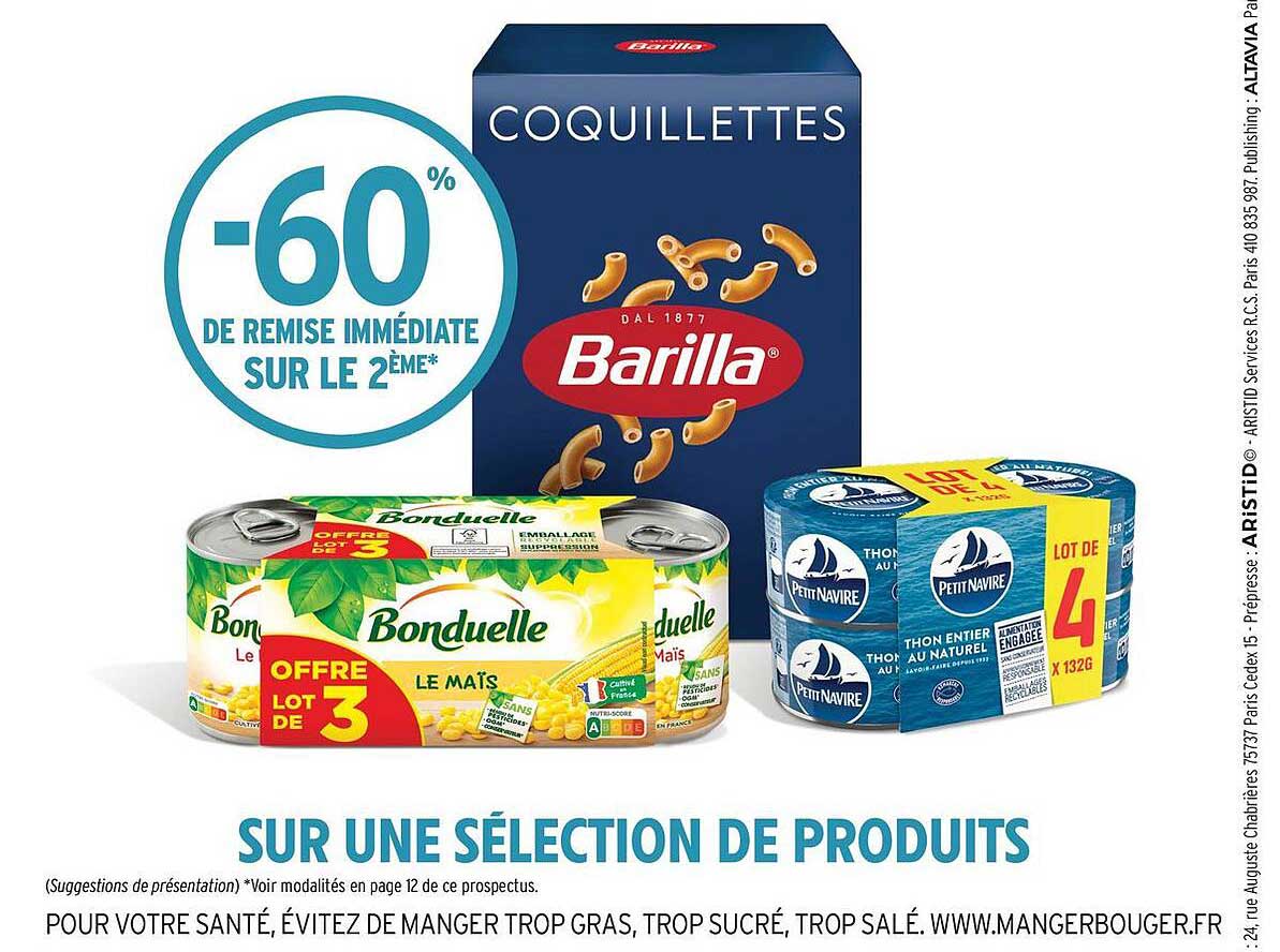 Coquillettes Barilla -60% de remise immédiate sur le 2ème
