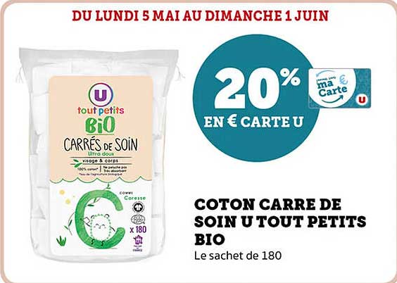 COTON CARRE DE SOIN U TOUT PETITS BIO