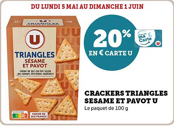 CRACKERS TRIANGLES SÉSAME ET PAVOT U