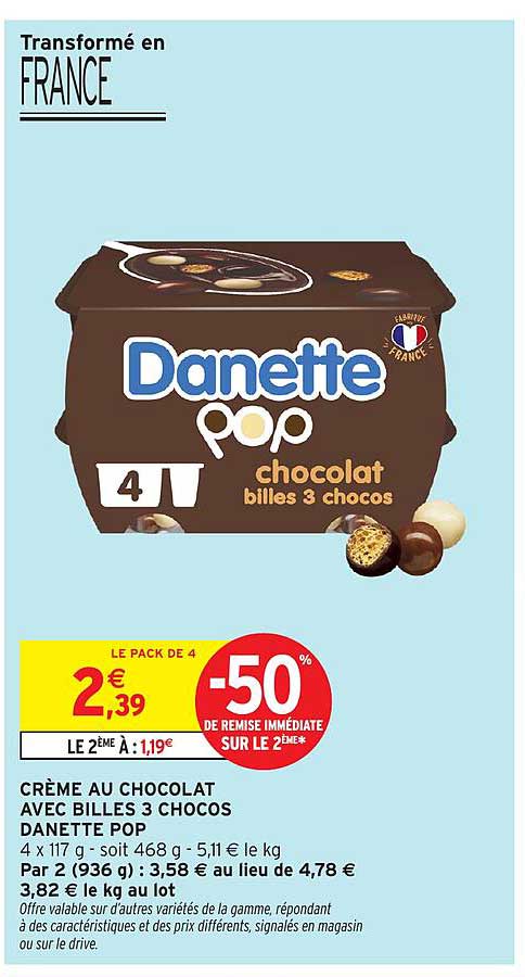 Crème au chocolat avec billes 3 chocos Danette Pop