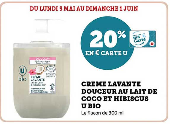 CREME LAVANTE DOUCEUR AU LAIT DE COCO ET HIBISCUS U BIO