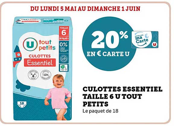 CULOTTES ESSENTIEL TAILLE 6 U TOUT PETITS
