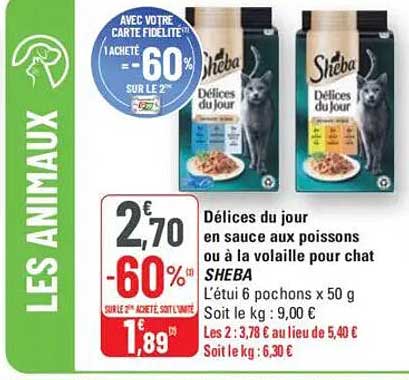 Délices du jour en sauce aux poissons ou à la volaille pour chat SHEBA