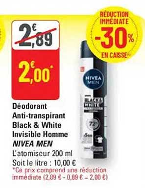 Déodorant Anti-transpirant Black & White Invisible Homme NIVEA MEN