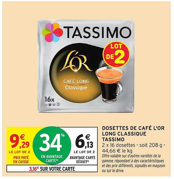 DOSSETTES DE CAFÉ L'OR LONG CLASSIQUE TASSIMO