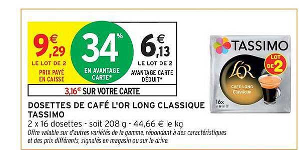 DOSSETTES DE CAFÉ L'OR LONG CLASSIQUE TASSIMO