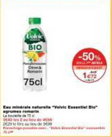 Eau minérale naturelle "Volvic Essentiel Bio" agrumes romarin
