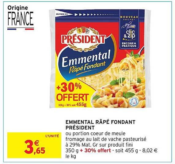 EMMENTAL RÂPÉ FONDANT PRÉSIDENT