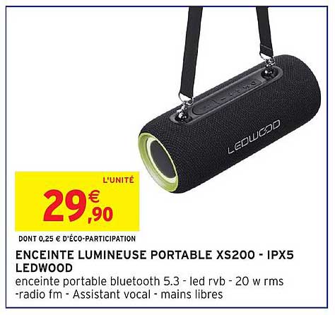 ENCEINTE LUMINEUSE PORTABLE XS200 - IPX5 LEDWOOD