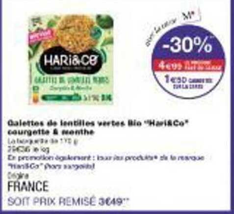 Galettes de lentilles vertes Bio "Hari&Co" courgette & menthe