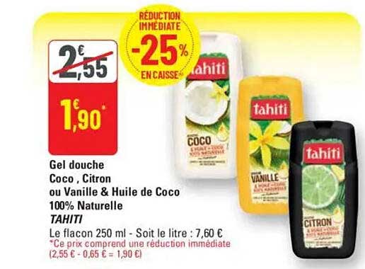 Gel douche Coco, Citron ou Vanille & Huile de Coco 100% Naturelle