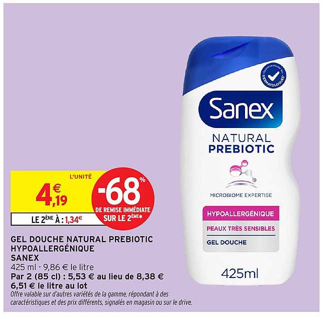 GEL DOUCHE NATURAL PREBIOTIC HYPOALLERGÉNIQUE SANEX
