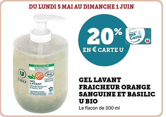GEL LAVANT FRAICHEUR ORANGE SANGUINE ET BASILIC U BIO